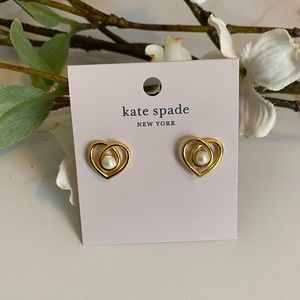 KATE SPADE NWT Cream Infinity Heart Stud Earrings Gold